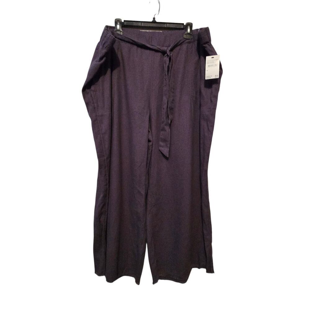 Caslon NWT Wide Leg Crop Linen Pants Womens 2X Gray Pockets Lagenlook Boho